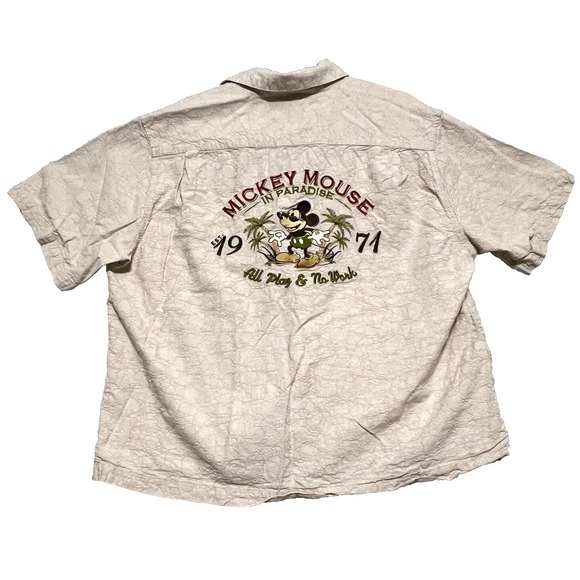 Vintage Disney Parks Mickey Mouse in Paradise Embroidered Camp Shirt Size L - Picture 2 of 7